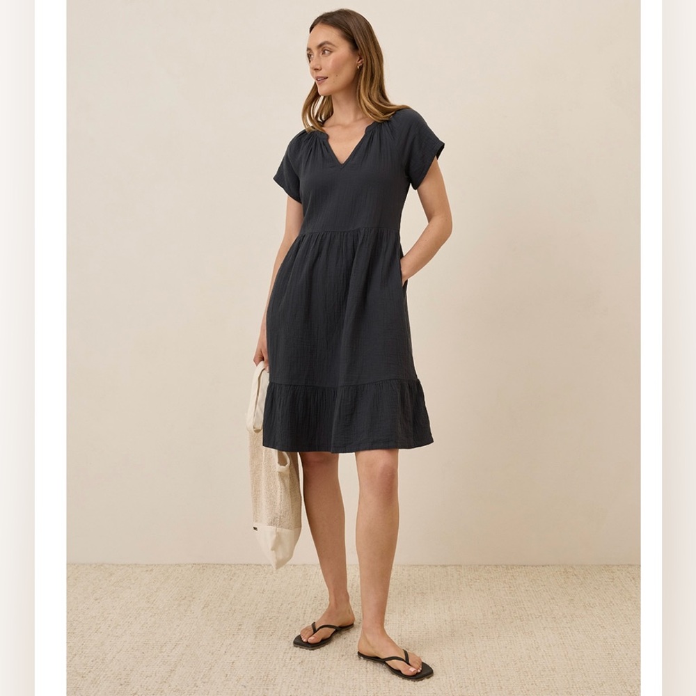 Pact Black Coastal Double Gauze Breezy Dress